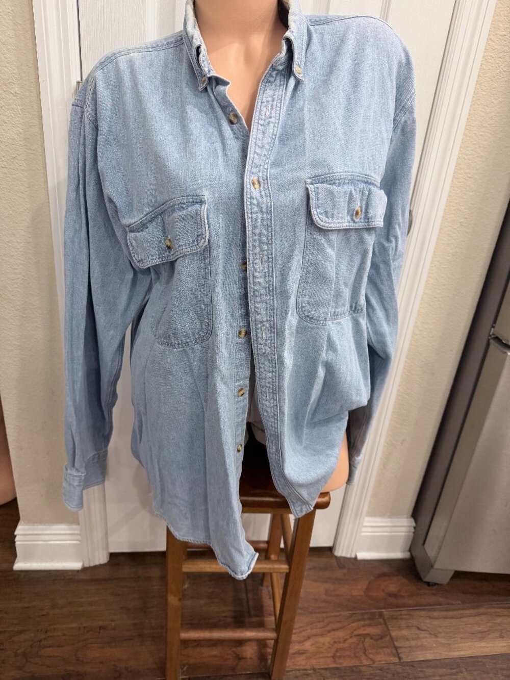 Vintage St Johns Bay Denim Shirt L Oversized 100% Cotton 90s Chambray
